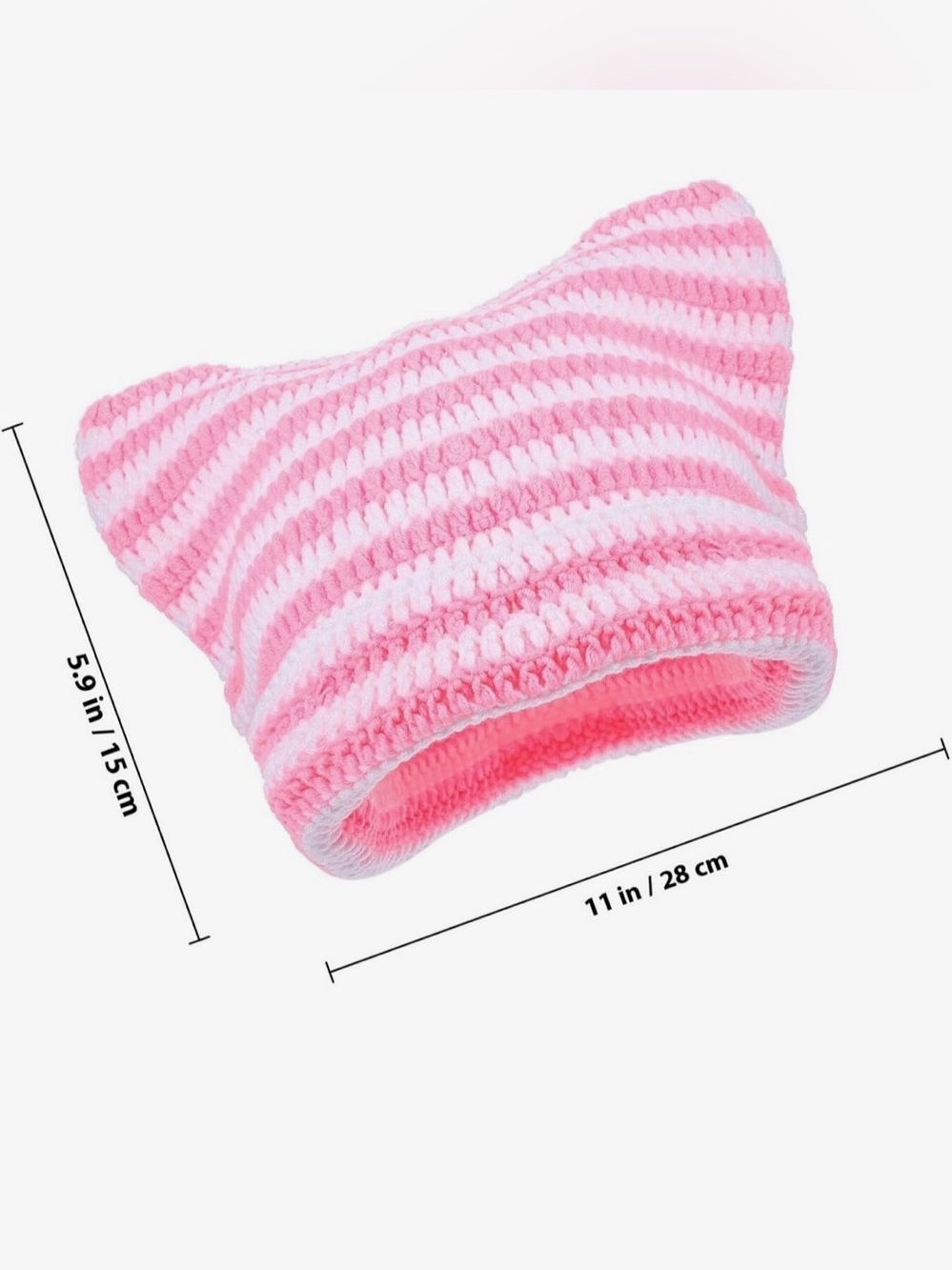 NEW Pink & White Striped Knit Cat Ear Square Beanie 🐱